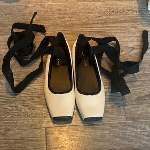 Charles & Keith Cream Flats with Modern Square Toe